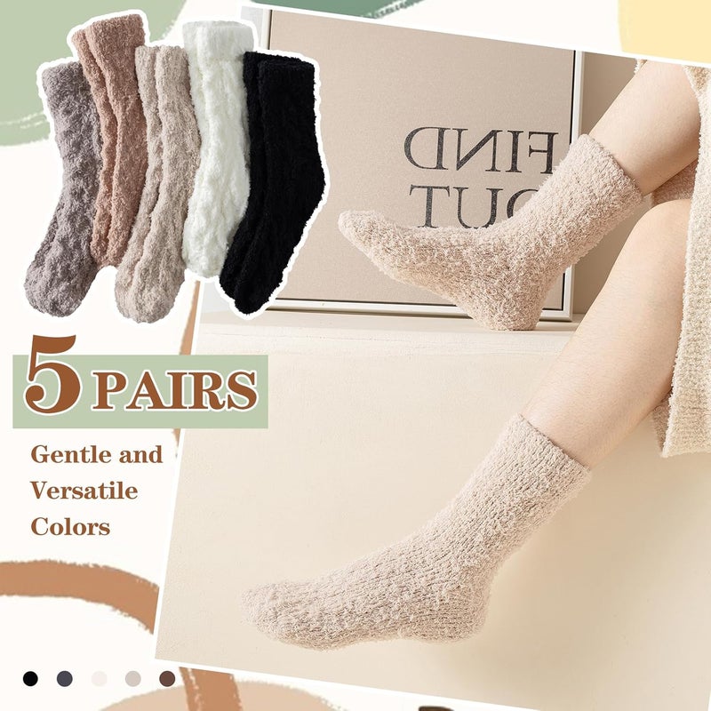 Premillow Fuzzy Socks for Women, Womens Winter Fluffy Socks 5 Pairs Ultra Soft Warm Fabric Sleeping Slipper Sock for Women - Image 5